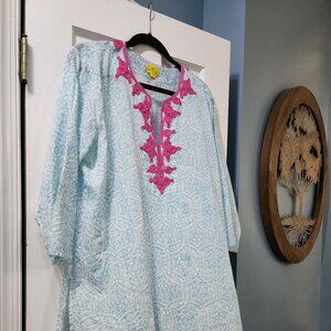 Light Teal Tunic Top with Pink Yoke